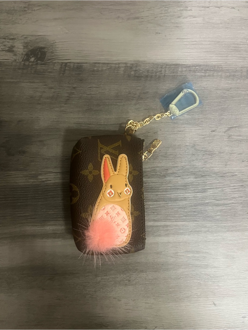 Luxury Bunny Key Pouch - Brown with Pink Fur Accent - Picture 2 of 5